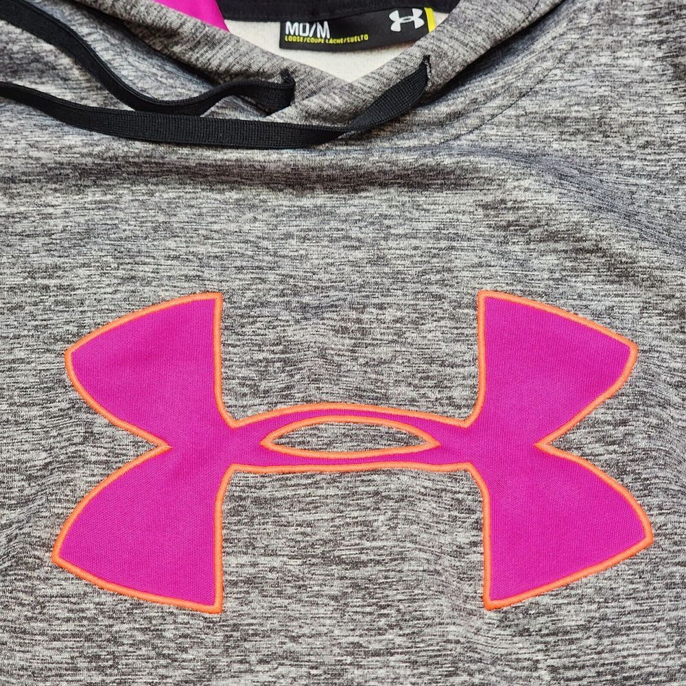 Under Armour Hoodie Womens Medium Heather Gray‎ W/  Fabric Logo Pullover - Picture 2 of 7